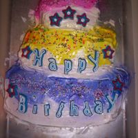 Birthday Cake This is made from a wilton cake pan. It is special because my 4 year sprayed the colors and sprinkles on and put the happy birthday on it...