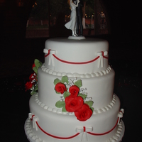 Red & White Wedding Cake With Gumpaste Roses 