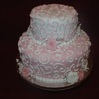 Pink & White Scroll Design Baby Shower Cake 
