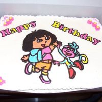 Dora Cake Not my best FBCT but it was my first attempt at doing one that covered the whole top of the cake. It turned out ok , I have some practicing...