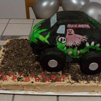 Monster Truck Gravedigger Thanks to KittisKakes for all her help with this. I used the 3D crusier pan for the truck, the wheels are rice krispie treat covered in...