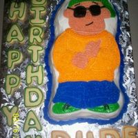 Party Dude! All buttercream. Cookies around cake,outlined in icing.
