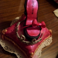 Sweet 17 Birthday MMF covered pillow shaped cake w/gumpaste high heeled sandal & tiara