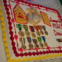 Usmc Retirement gumpaste decs on a full sheet cake for my husbands usmc 20yr retirement.