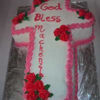 Christening Cake First attempt at a Christening cake. I hand carved the cross. It's all out of buttercream....the roses too.