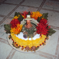 Turkey Cake I had to make a cheap small cake for a friend, so the flowers are fake flowers. Still cute though!