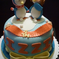 Penguin Birthday Cake Chocolate cake covered with fondant. Penguins are made with RKT covered with fondant.