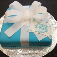 Box And Bow Cake This is an 8 inch square cake topped with tiffany blue fondant and a rice paper bow!