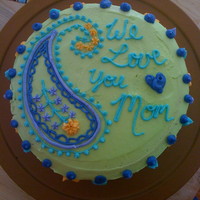 Paisley Day Cake with all buttercream icing and piping. My 1st cake too!