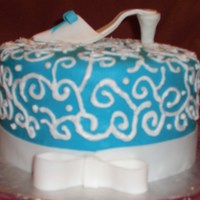 Blue And White W/ Shoe Cake Topper My first time to make a shoe and I LOVE how it turned out!