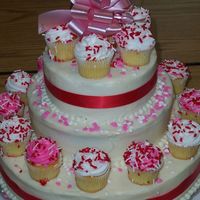 Graduation Celebration All butter cream with ribbon accents and cupcakes