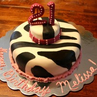 Zebra Print 21St Birthday buttercream covered in MMF. Gumpaste '21'