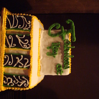 Fab At Fifty Cake My first fondant cake and a tremendous undertaking that totally did not work out! The black and white panels, outlined in gold and green (...