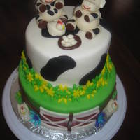 Farm Cake Here is a farm cake I made for a little boy's 3rd birthday. 8in chocolate with vanilla almond butter cream, and a 6 in vanilla cake...