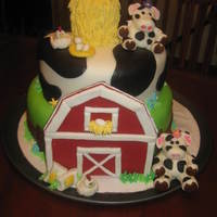Farm Cake Bottom layer is a snickerdoodle cake, and the top is an apple spice cake, both with cinnamon buttercream frosting. Covered with fondant,...