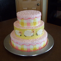 Gingham Sheep Baby Shower Cake Buttercream. Edible pearls used as accents.
