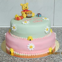 Winnie The Pooh Cake Sugarpaste pooh bear, flowers and bee hives