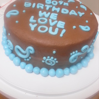 Blue And Brown Birthday Cake Chocolate cake with chocolate BC with MMF paisley accents.