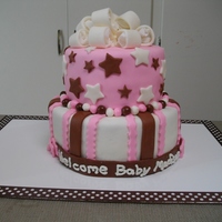 Pink And Brown Baby Shower Cake fondant covered cake with chocolate cake for the top tier and white cake for the bottom tier, the bow needed a little more time to set, but...