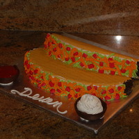 Taco Cake These are tacos one yellow cake and one was chocolate.
