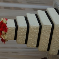 Black And White Wedding Cake the bride did not want fondant so I place black ribbon instead