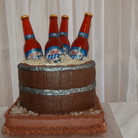 Miller Light Grooms Cake the bottles and "ice" are made from hard candy using isomalt