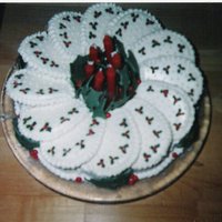 Christmas Cake This was my very first attempt at decorating a cake. Christmas 1998. This was white cake with white buttercream icing and chocolate/candy...