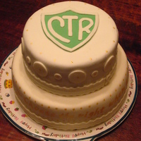 Ctr Baptism Cake For an LDS baptism. CTR = Choose the Right, so I painted the words to the hymn of the same name around the bottom tier in gold.