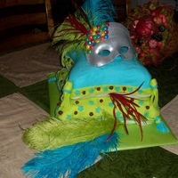 Masquerade Mask Fondant mask with pearl dusted M&M's on two pillow cakes