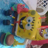 Spongebob Square Pants This cake was for my niece's 3rd birthday. I used 2-9x13's cut in half and stacked four high. I also shaved off some of his sides...