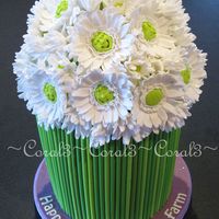 Daisy Bunch Doulbe tall white chocolate mud cake with white chocolate ganache. Decorations made out of fondant with a little gum tragacanth added....