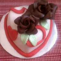 Cake For 2 4" strawberry cake covered in MMF, mmf accents and chocolate roses