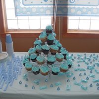 Baby Boy Shower These are chocolate and vanilla cupcakes iced in baby blue buttercream with baby blue sugar crystals on top. Ice cream cakes are made out...