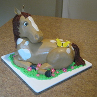 Horse Cake Sturdy yellow cake with chocolate BC filling, head made of RKT; covered in fondant, and the butterfly and ears are gum-paste. First time...