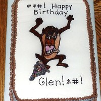 Tasmanian Devil Cake I used rice paper to draw Taz and covered him with tinted gel.