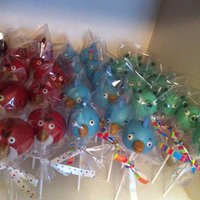 Angry Birds Cake Pops Chocolate covered with fondant details.