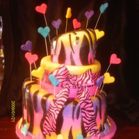 Zebra B-Day Cake Topsy turvy with butter cream and covered with fondent.