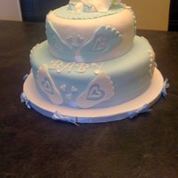 Baby Feet Baby Boy Shower This is the cake I did for my SIL baby shower. MMF with buttercream. White cake on bottom, triple chocolate fudge on top. MMF decorations...