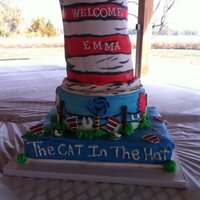 Dr. Seuss Baby Shower 12" chocolate, 10" Yellow and 5 layers (3 white, 2 chocolate) with buttercream and MMF. White Chocolate The Cat in The Hat...