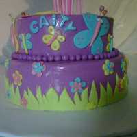 Free As A Butterfly This 2 tier cake with purple marshmellow fondant was filled with googly eyed butterflies for this young girl.