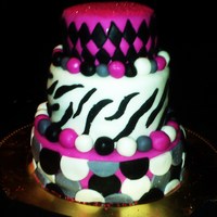 3 Teir Pink And Black W Zebra This 3 tier pink black and grey, zebra, polka dots and diamonds, was a first time tiered cake for me. It was even my first fondant cake! It...