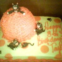 "kitten" Around First attempt at fondant figures. I'm learning to work with it .....Base of cake butter cream, ball of string and figures are fondant...