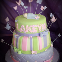 It's A Girl! The client asked for a baby shower cake for a girl using purple as a primary color and butterflies. The cakes are a 12, 10, and 8 inch...