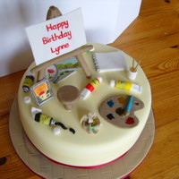 Artist Theme I was asked to do a cake for a 60th birthday for a lady who was into art. I had so much fun making all the pieces to go on the top. Even...