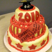 Red & Yellow Graduation Cake Graduation Cake, 3 tier, fondant & buttercream.
