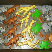 Jungle Theme Baby Shower Sugar cookies iced with sugar glaze icing. These went along with the jungle theme baby shower cake.