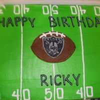 Raider Birthday Cake Chocolate Cake filled w/choc pudding, Icing and decoration are all buttercream.