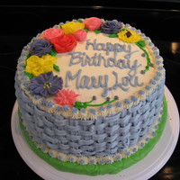 Birthday Cake All butter cream flowers and first attempt at basketweave