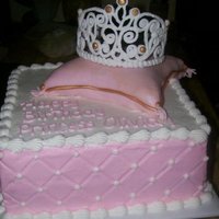 Princess Cake Fondant covered pillow with royal icing tiara.