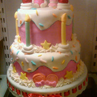 Hello Kitty Birthday Cake Hello Kitty Birthday cake, 2 tier, stacked, Covered in fondant for the top parts and buttercream for the pink part of the cake, and all...